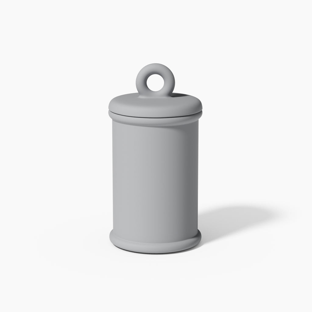 Gray Cylinder Tall Candle Jar with Ring Handle Lid-Boowan Nicole