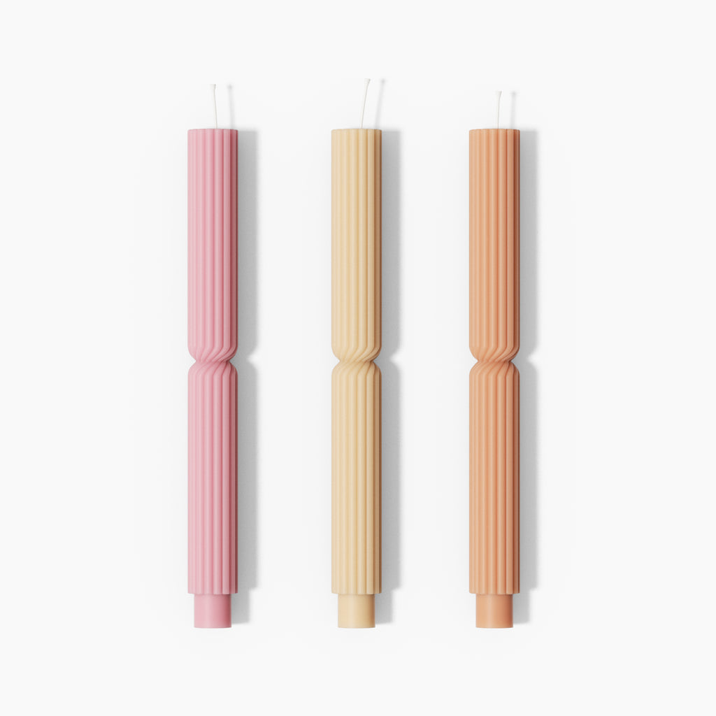 Pink, white and orange Doric Pillar Taper Candle -Boowan Nicole