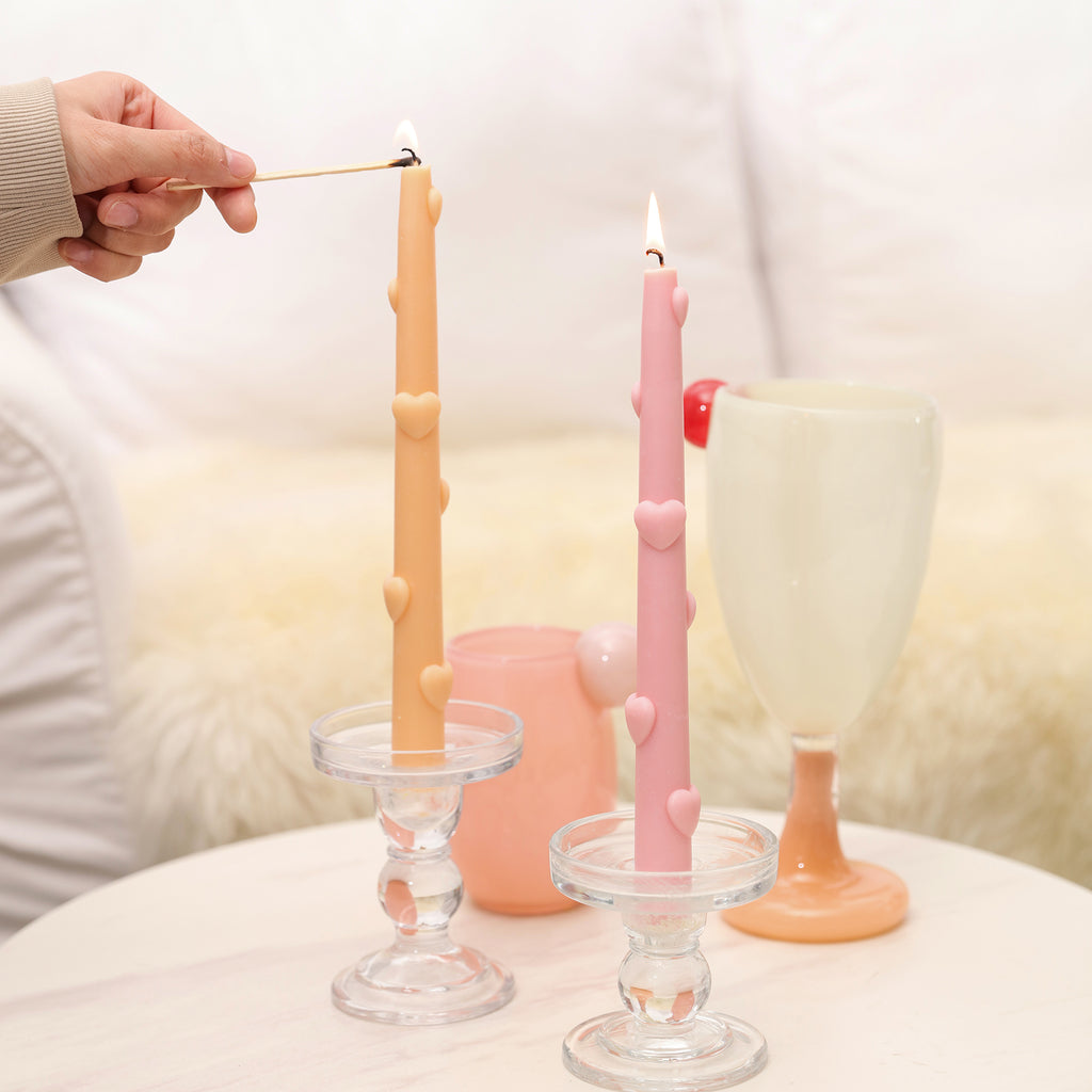 Light the love taper candle in the crystal candle holder