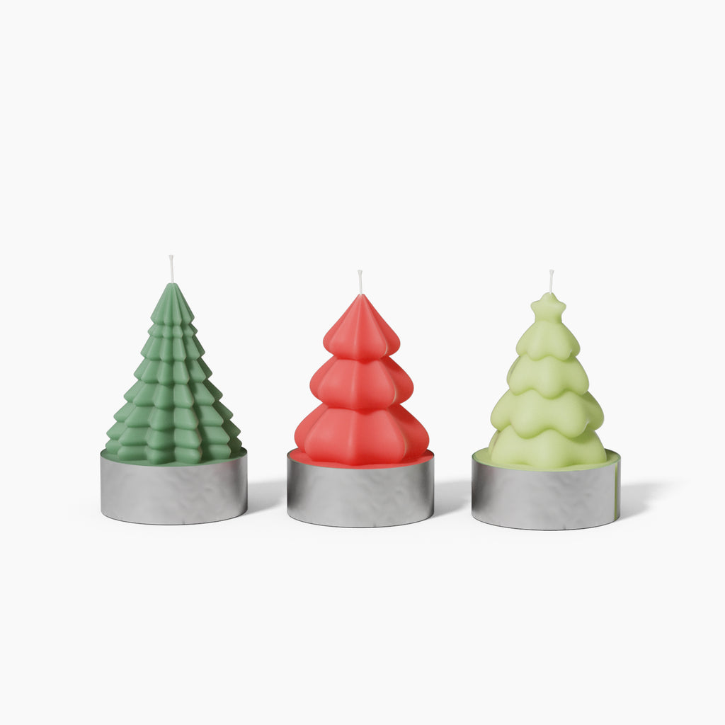 Mini Christmas Tree Candle-Boowan Nicole in three shapes: green, red and blue