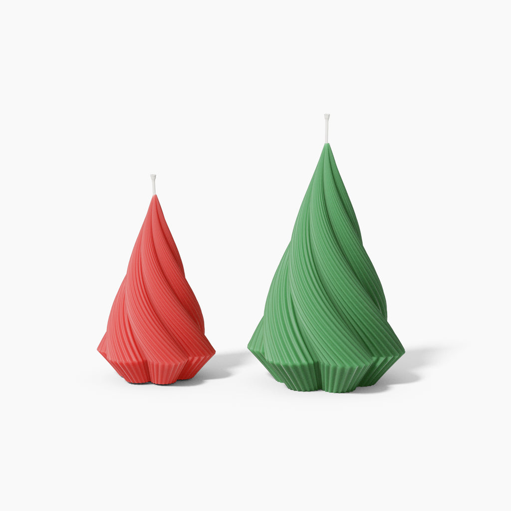 Red Small and Green Large Spiral Christmas Tree Candle -Boowan Nicole