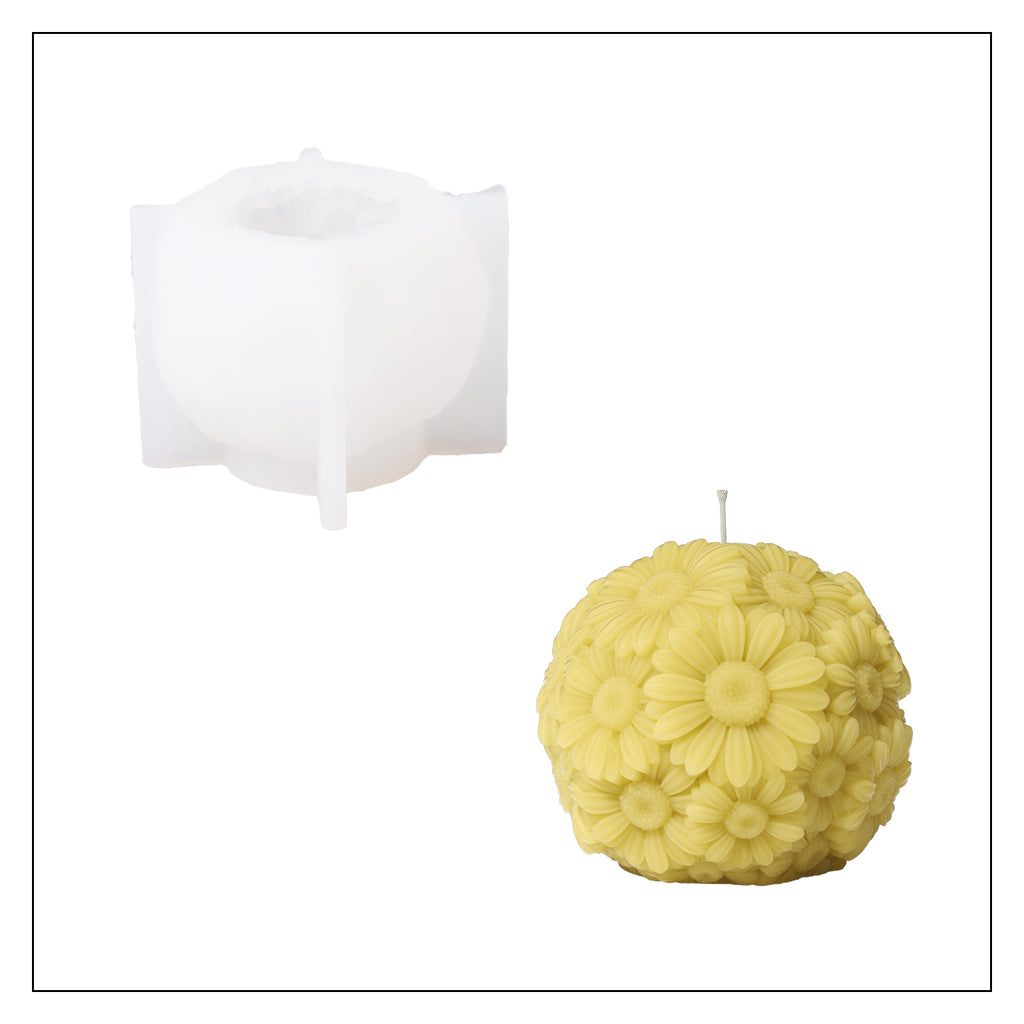 Yellow Chrysanthemum Candle and White Silicone Mold-Boowan Nicole