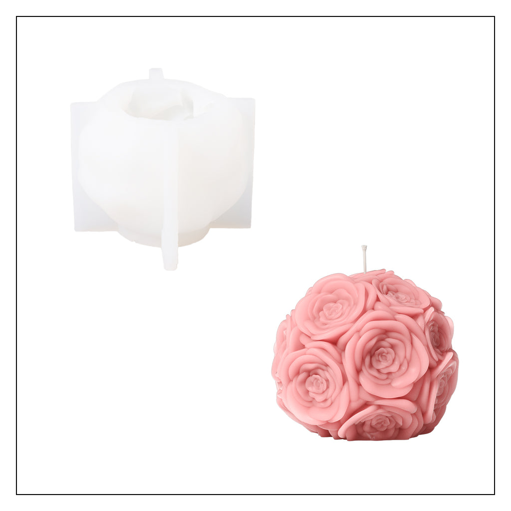 Pink Rose Bush Candle and White Silicone Mold - Boowan Nicole