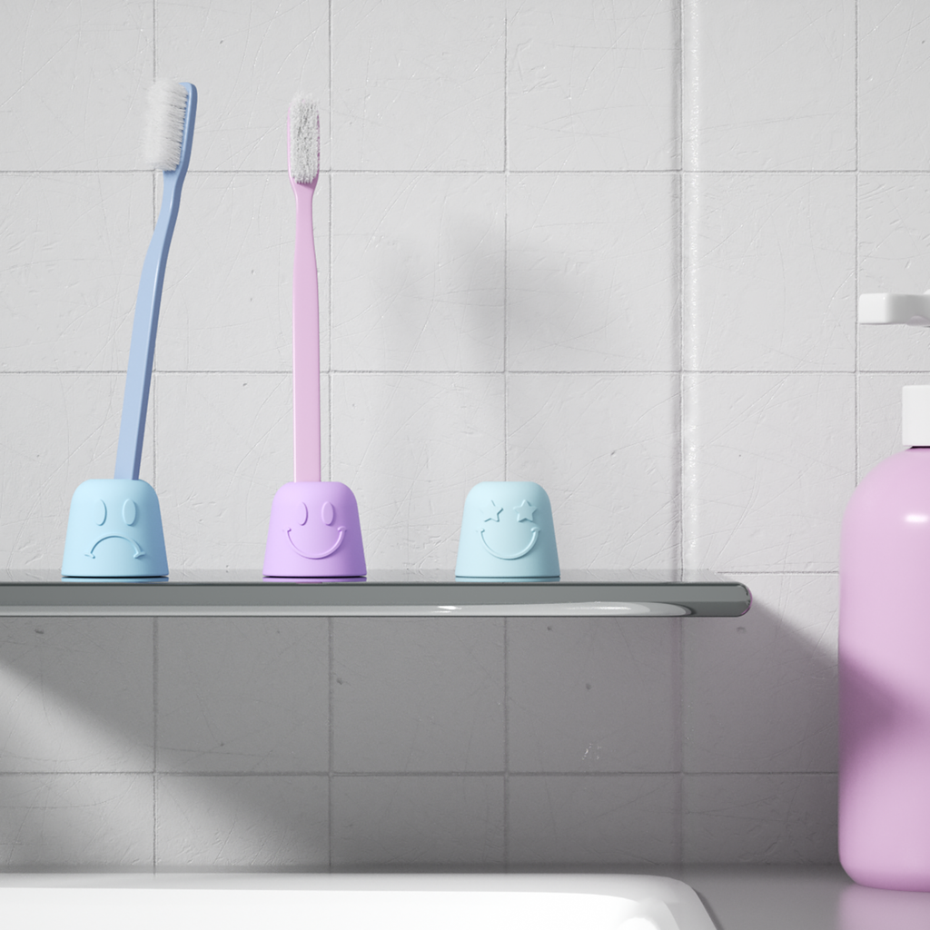 Blue and purple Pen & Toothbrush Holder with toothbrush inserted in it-Boowan Nicole