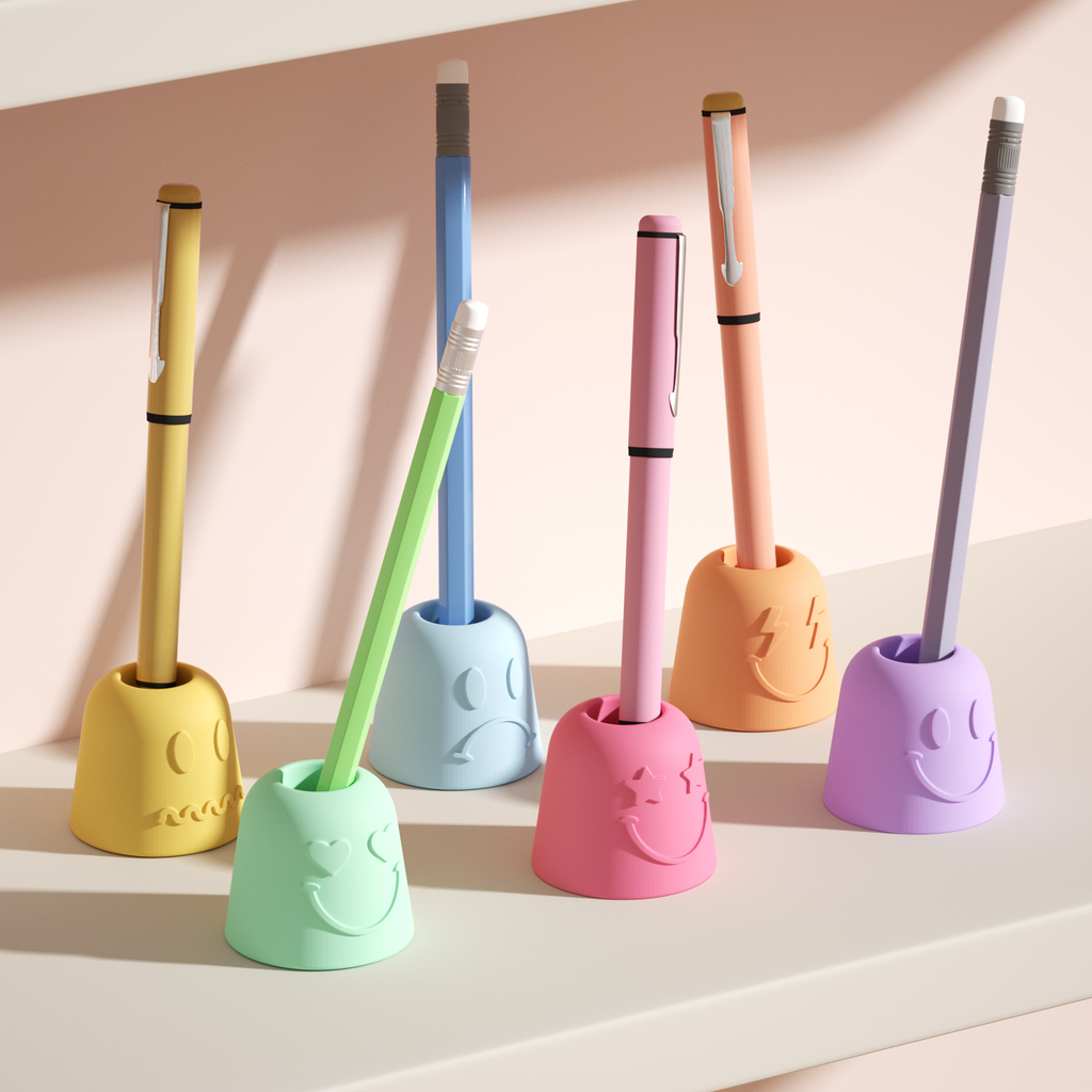 Six Bell-shaped Emotion Pen & Toothbrush, Holder-Boowan Nicole in various colors and expressions