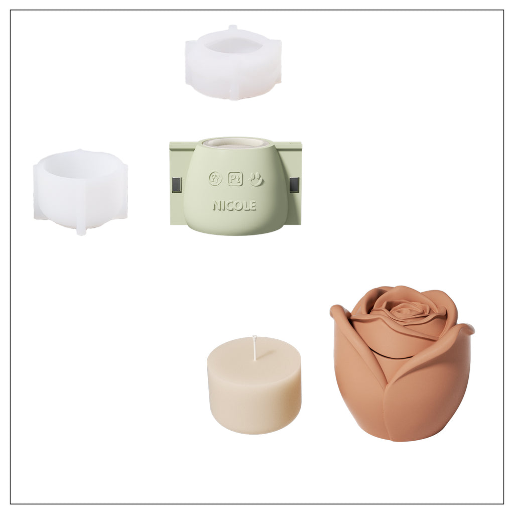 Small Pink Rose Reverie Candle Jar and Silicone Mold Set and Refill Candles - Boowan Nicole