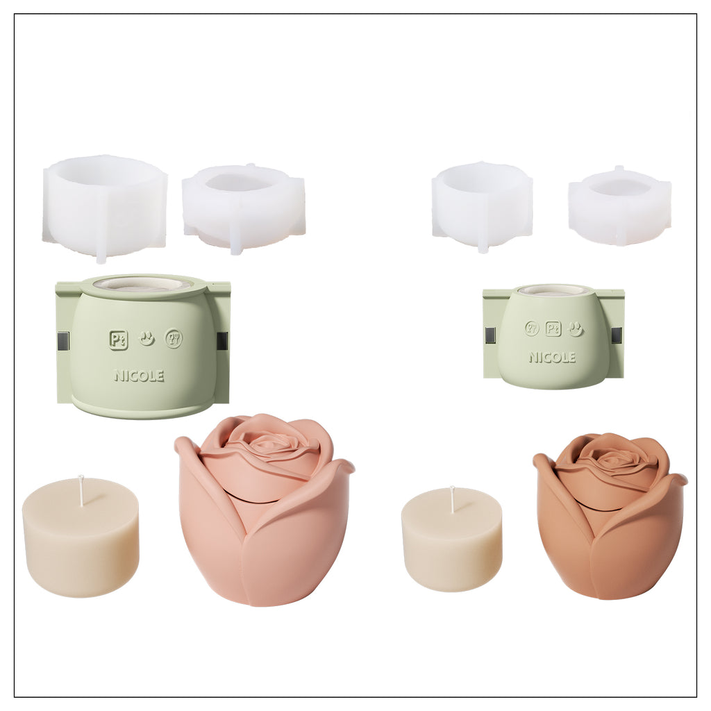 Large and Small Pink Rose Reverie Candle Jar and Silicone Mold Set and Refill Candles - Boowan Nicole