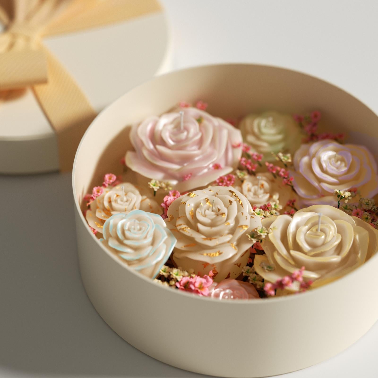 Hand-painted rose candles in various sizes and colors – handmade gifts for Mother’s Day and special occasions - Boowan Nicole