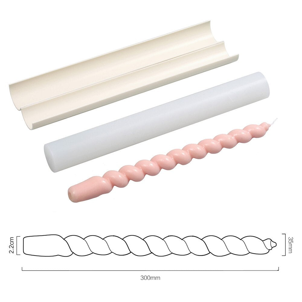 Boowannicole silicone mold kit: molds, support shell, pink finished spiral taper candles, dimensions 300mm × 24mm