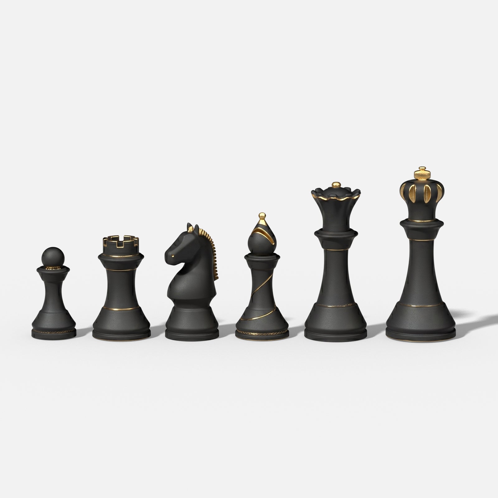 Classic Chess Piece Set with Black and Gold Finishes - Boowan Nicole