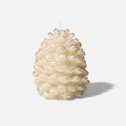 Cream glitter dust winter pinecone pillar candle plain white background product shot - Boowan Nicole