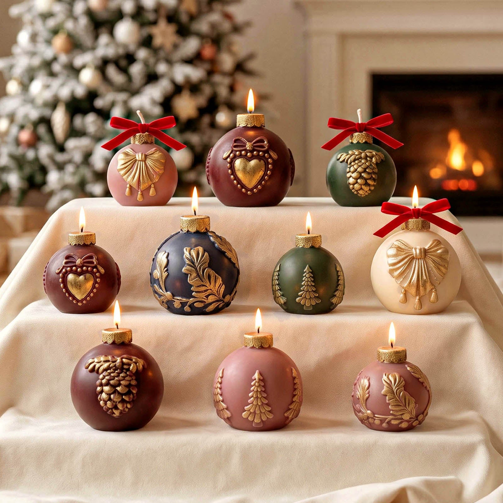 Vintage Pattern Christmas Ornament Candle Silicone Mold Collection
