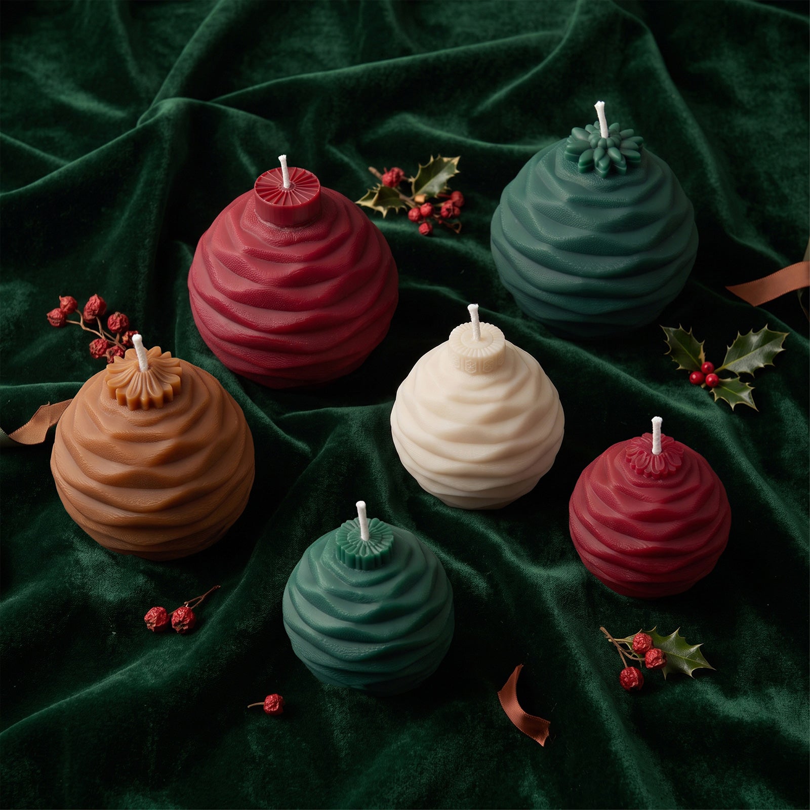 Ribbed Christmas Baubles Candle Silicone Mold Collection