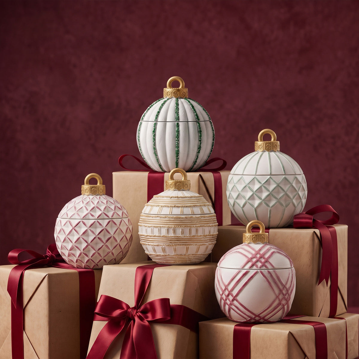 【Pre-sale】Geometric Pattern Christmas Bauble Candle Jar Silicone Mold Collection