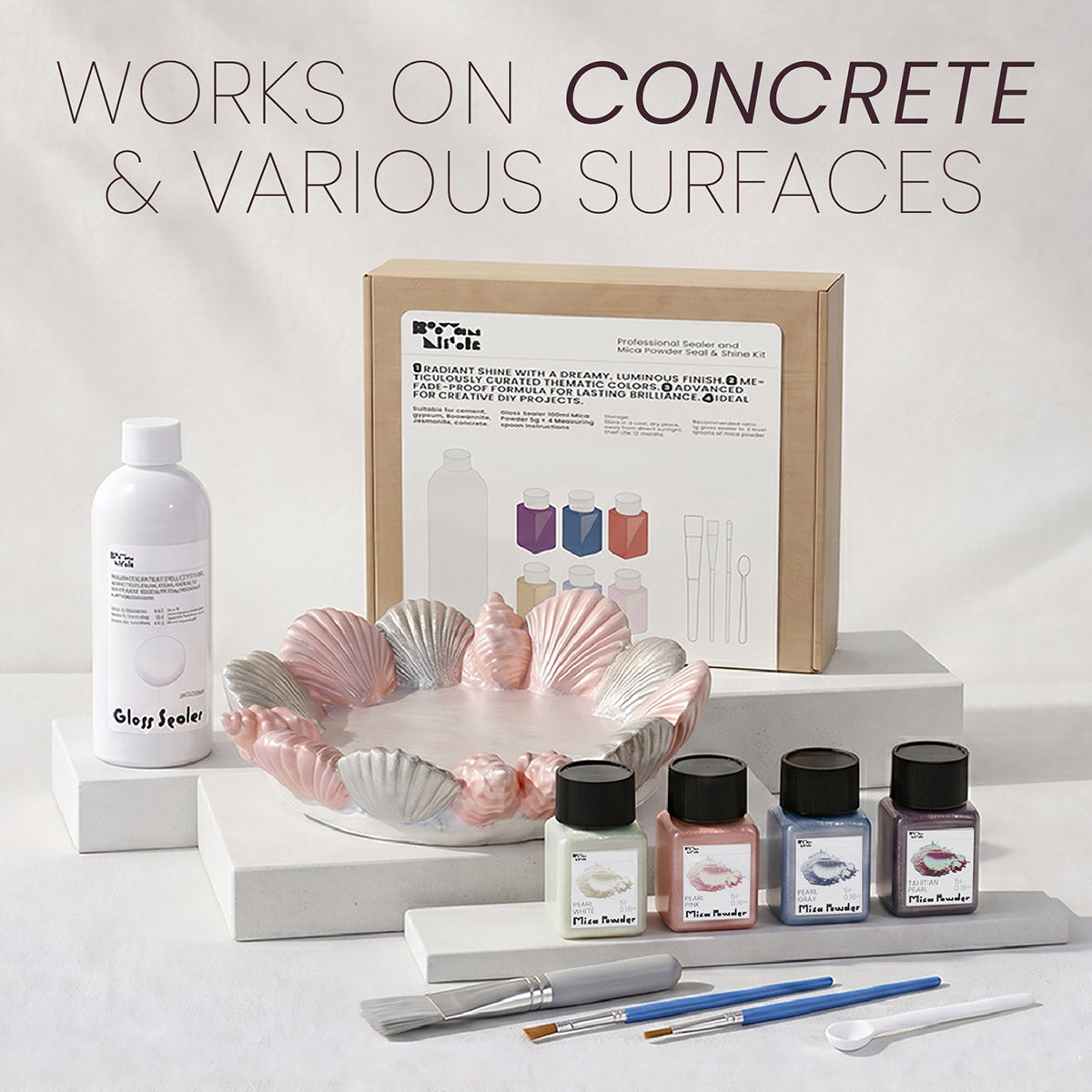 Kit de barniz acrílico sellador brillante con purpurina y polvo de mica para colorear - 4 colores perlados