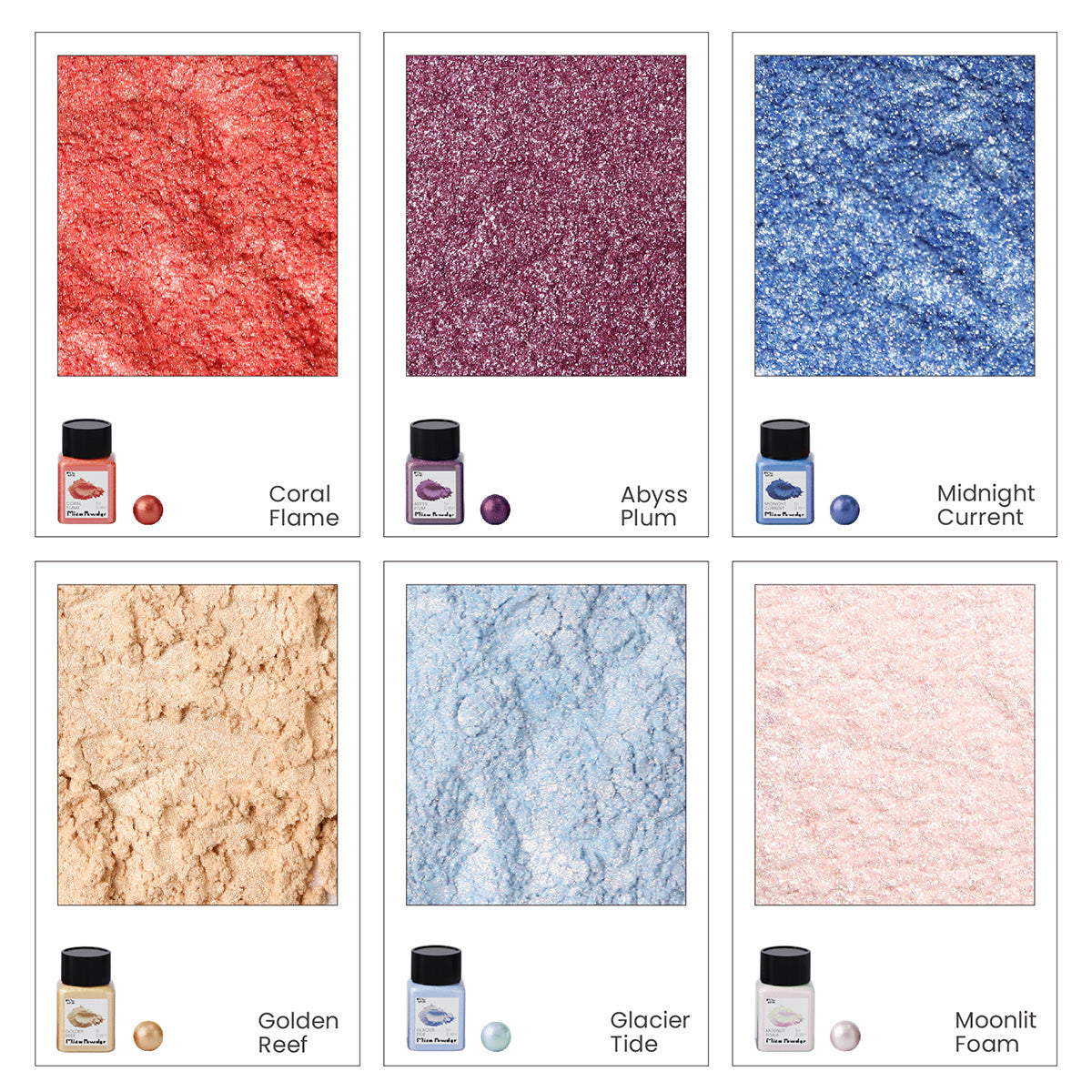 Glitter Colorable Acrylic Gloss Sealer Varnish With Mica Powder Kit- 6 Of Ocean Colors