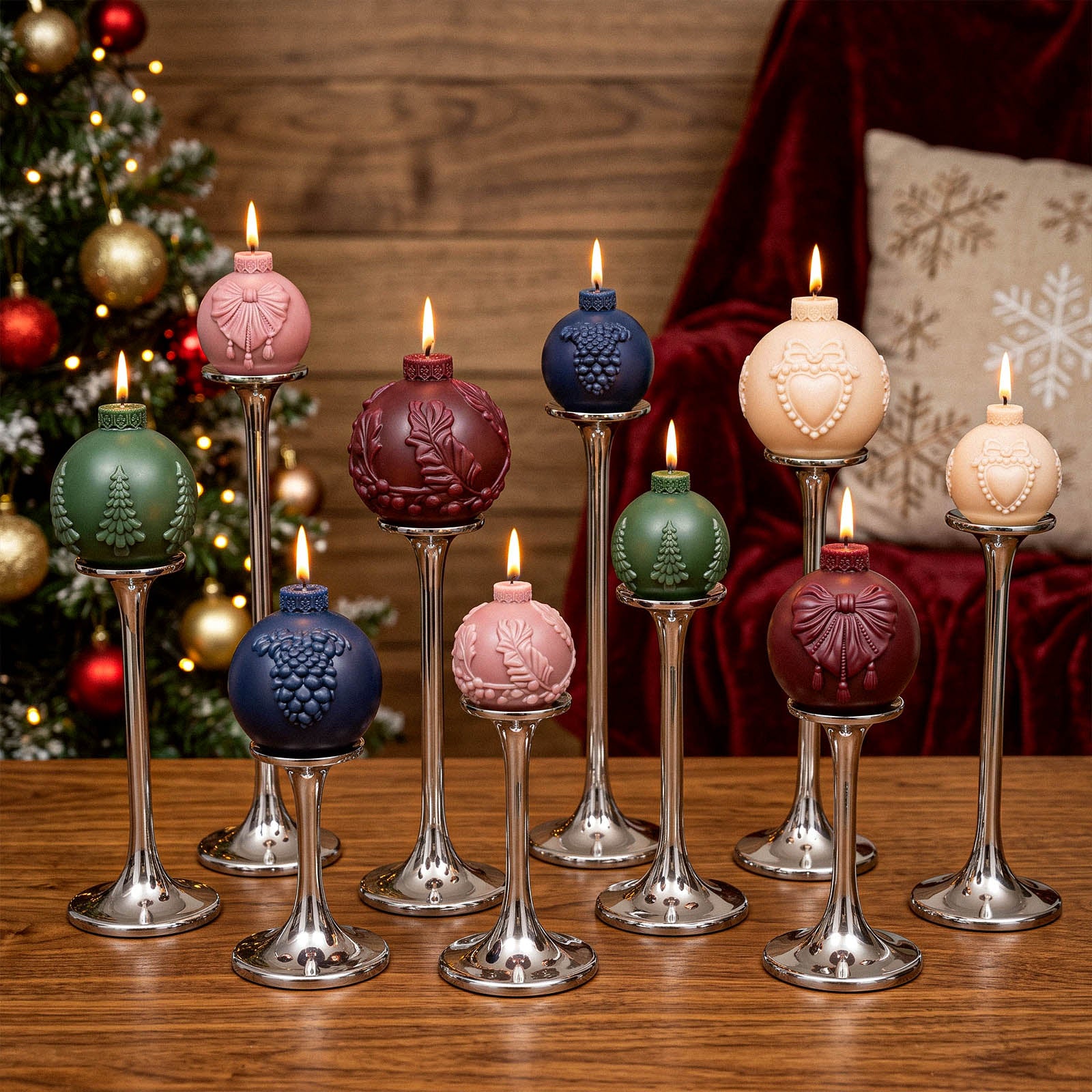 Vintage Pattern Christmas Bauble Ornament Candle Silicone Mold Collection
