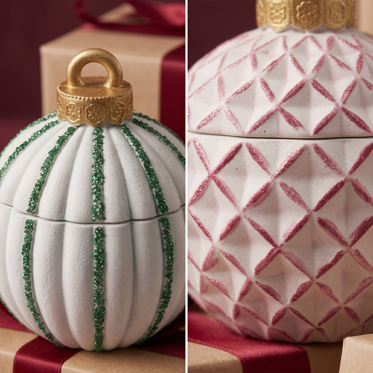 Geometric Pattern Christmas Bauble Candle Jar Silicone Mold Collection