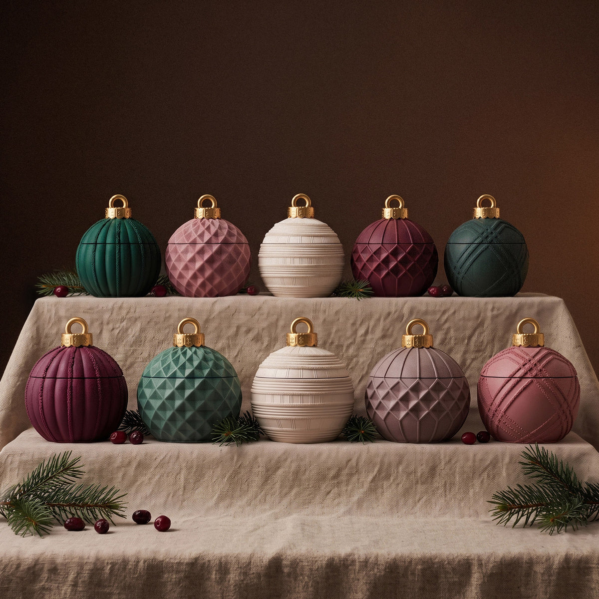 Geometric Pattern Christmas Bauble Candle Jar Silicone Mold Collection
