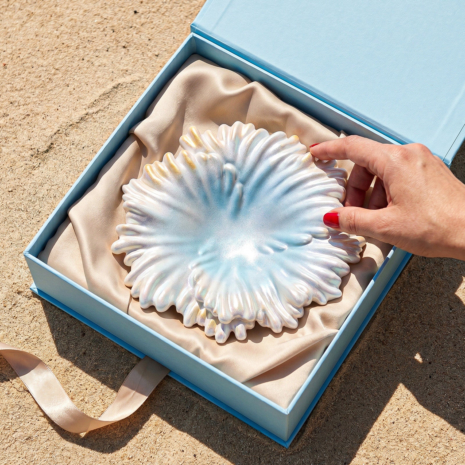 Iridescent Ocean Wave Serenity Tray gift boxed on the beach - Boowan Nicole