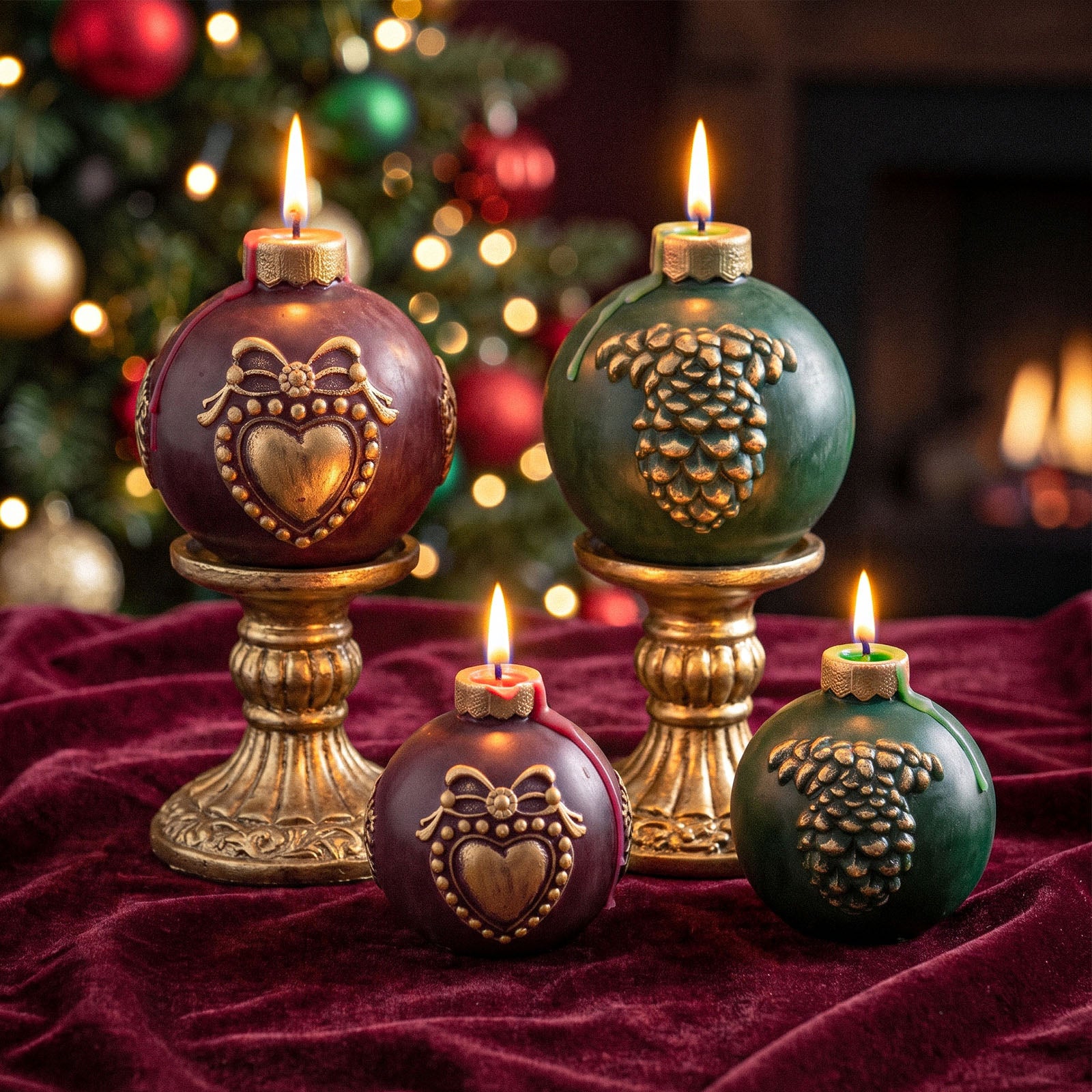 Vintage Pattern Christmas Bauble Ornament Candle Silicone Mold Collection
