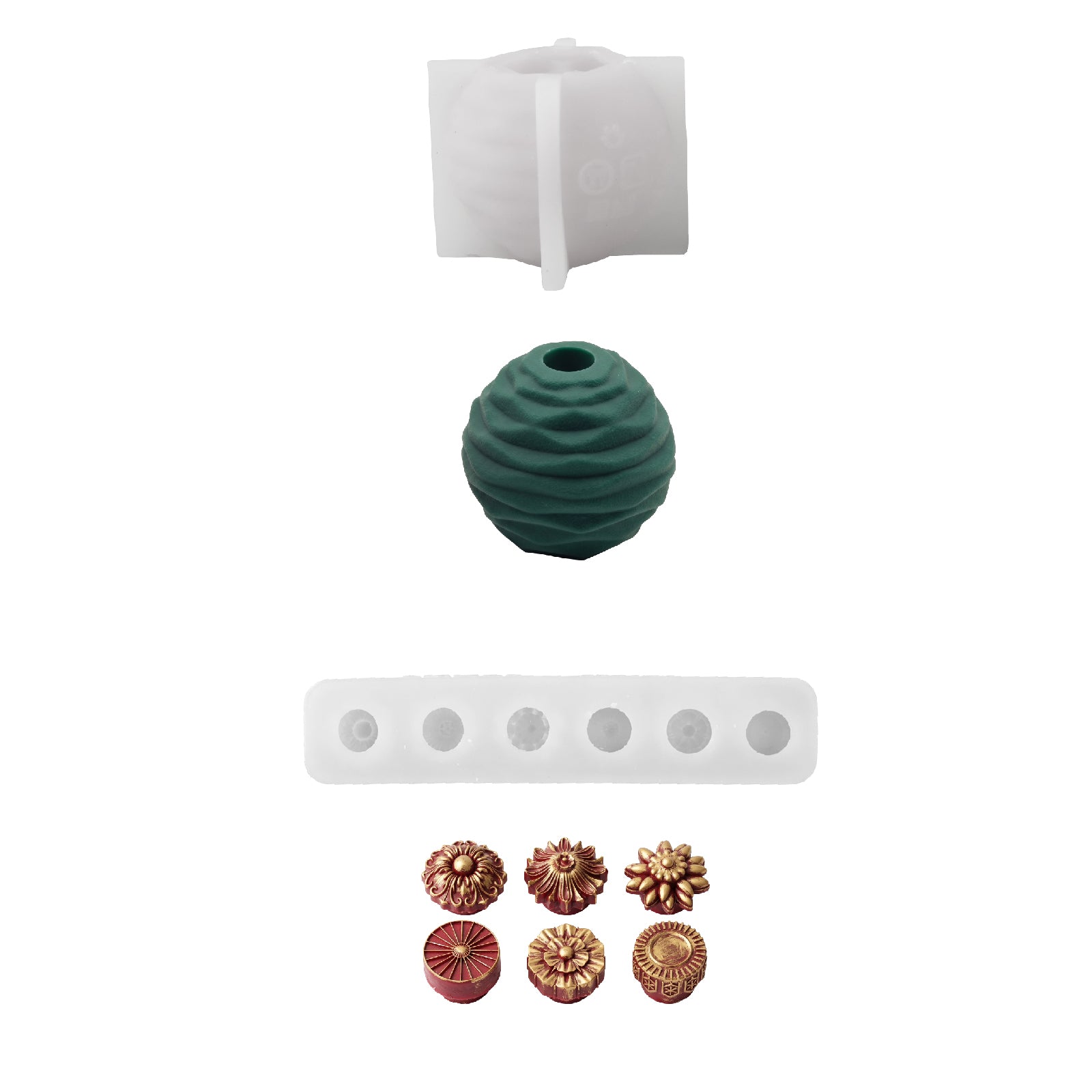 Colección de moldes de silicona para velas con bolas de Navidad acanaladas