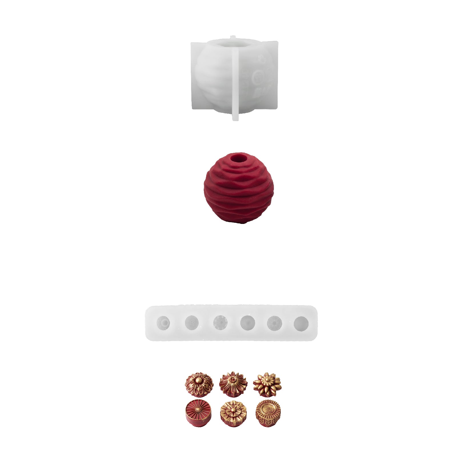 Colección de moldes de silicona para velas con bolas de Navidad acanaladas