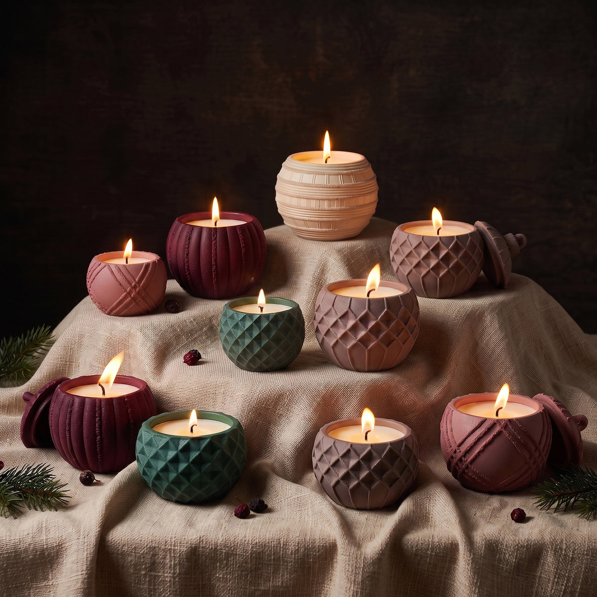 Geometric Pattern Christmas Bauble Candle Jar Silicone Mold Collection