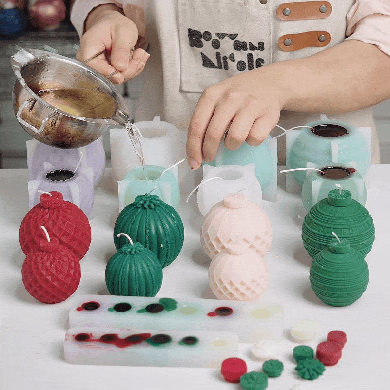 Geometric Pattern Christmas Bauble Candle Silicone Mold Collection