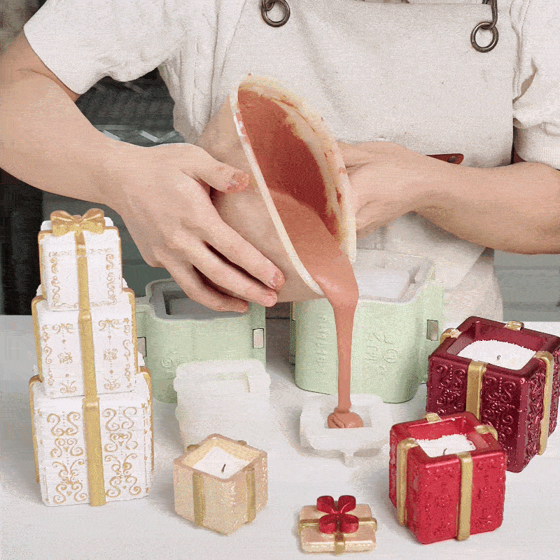 Craft production process display of Lovely Gift Box Stacking Candle Jar Silicone Mold - Boowan Nicole