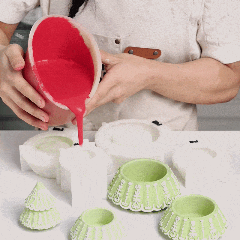 Production steps for Vintage Christmas Tree Stacking Candle Jar silicone mold - Boowan Nicole