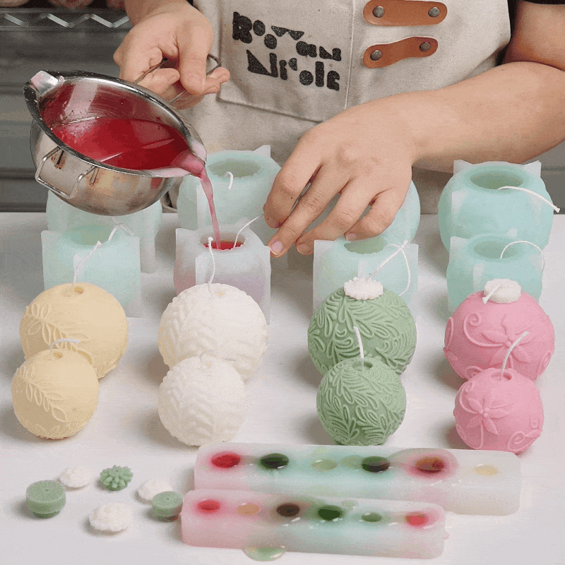Nature-Inspired Christmas Baubles Candle Silicone Mold Collection