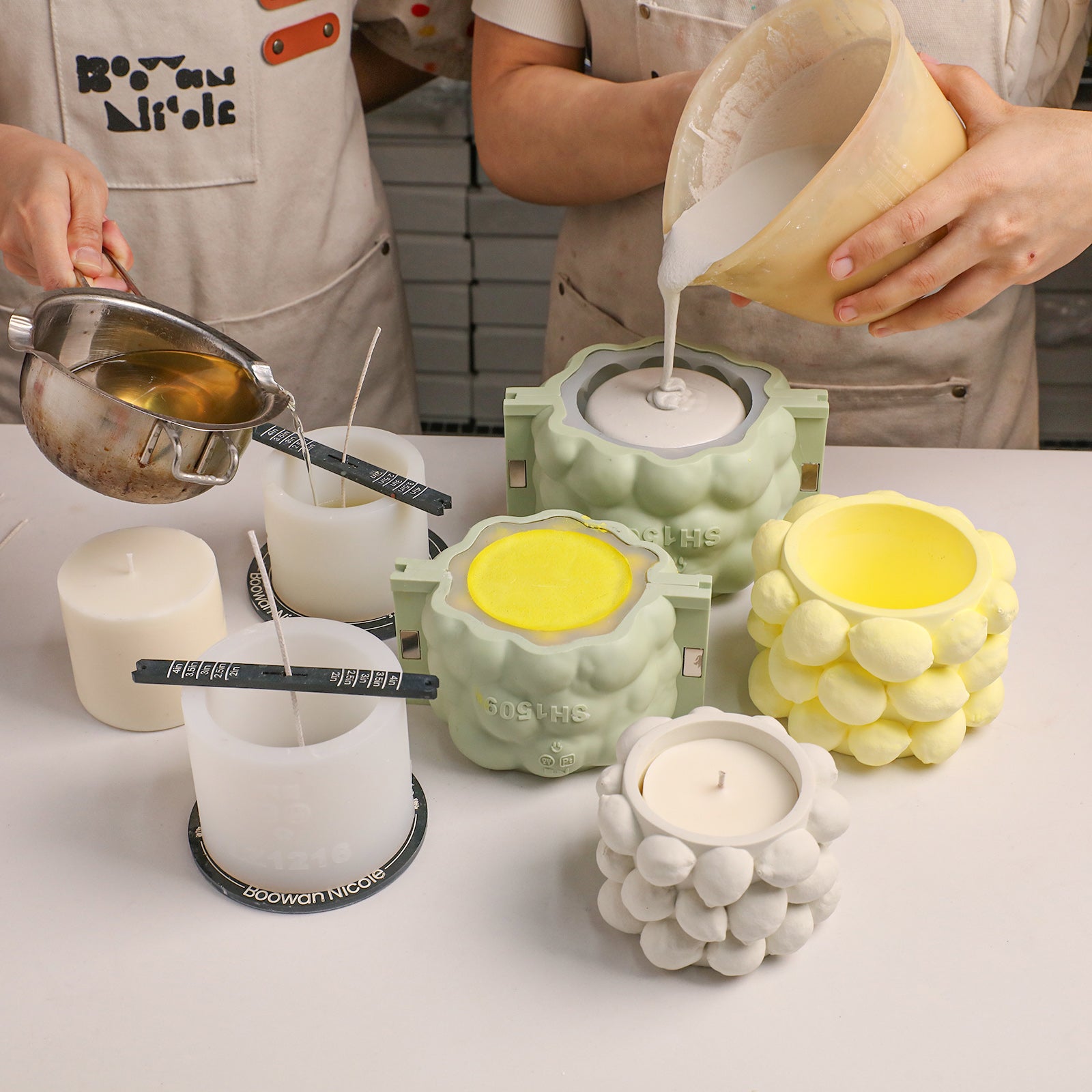DIY casting process for Lemon Drops candle jar silicone mold, pouring plaster raw material - Boowan Nicole