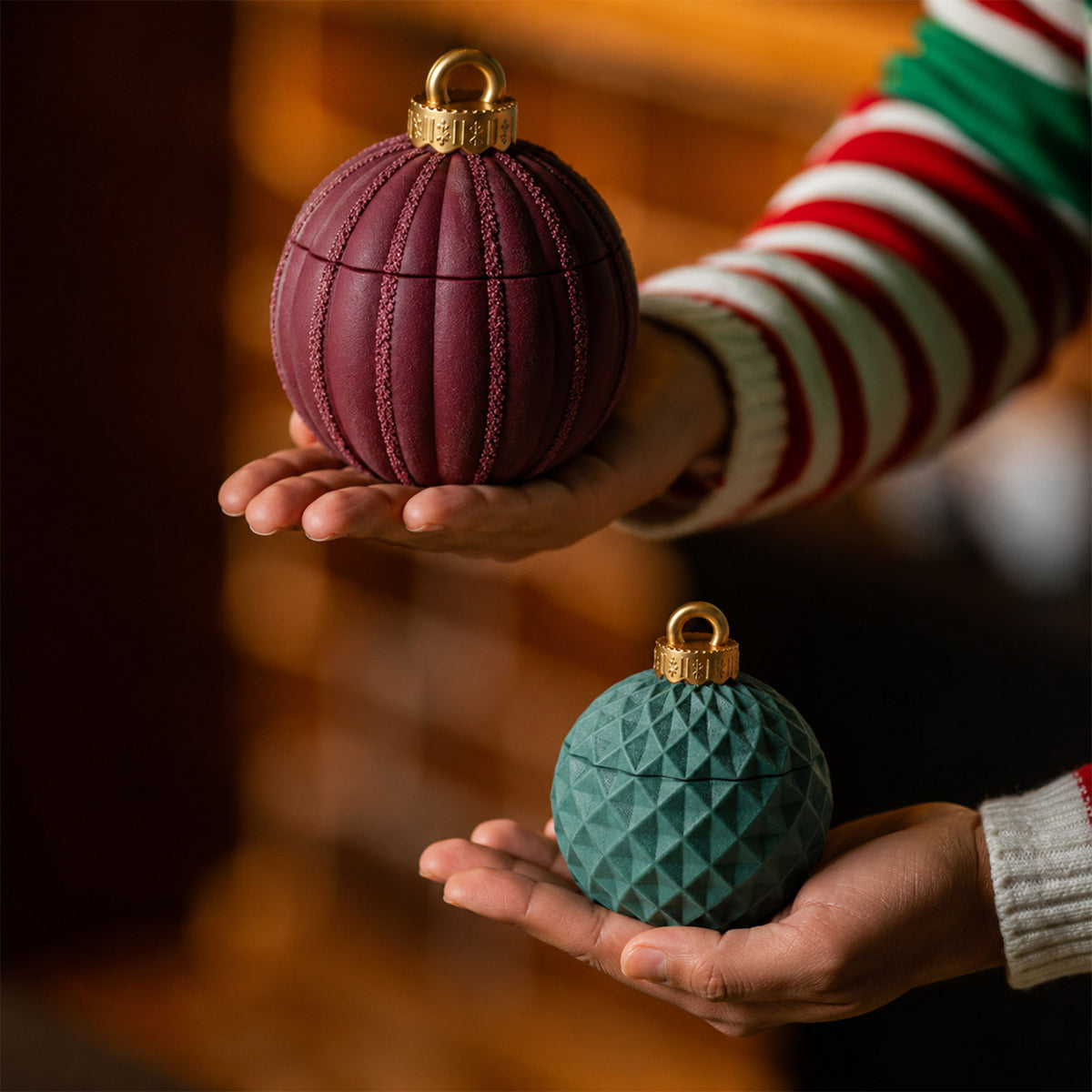 Geometric Pattern Christmas Bauble Candle Jar Silicone Mold Collection