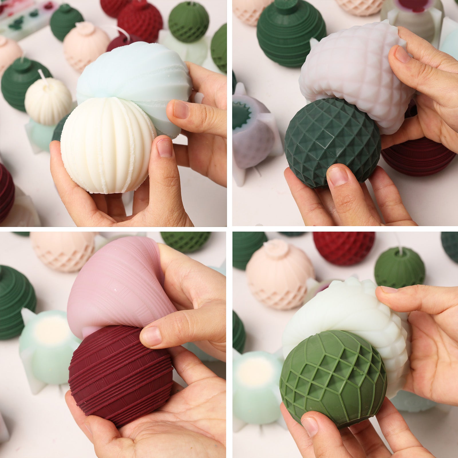 Geometric Pattern Christmas Bauble Candle Silicone Mold Collection