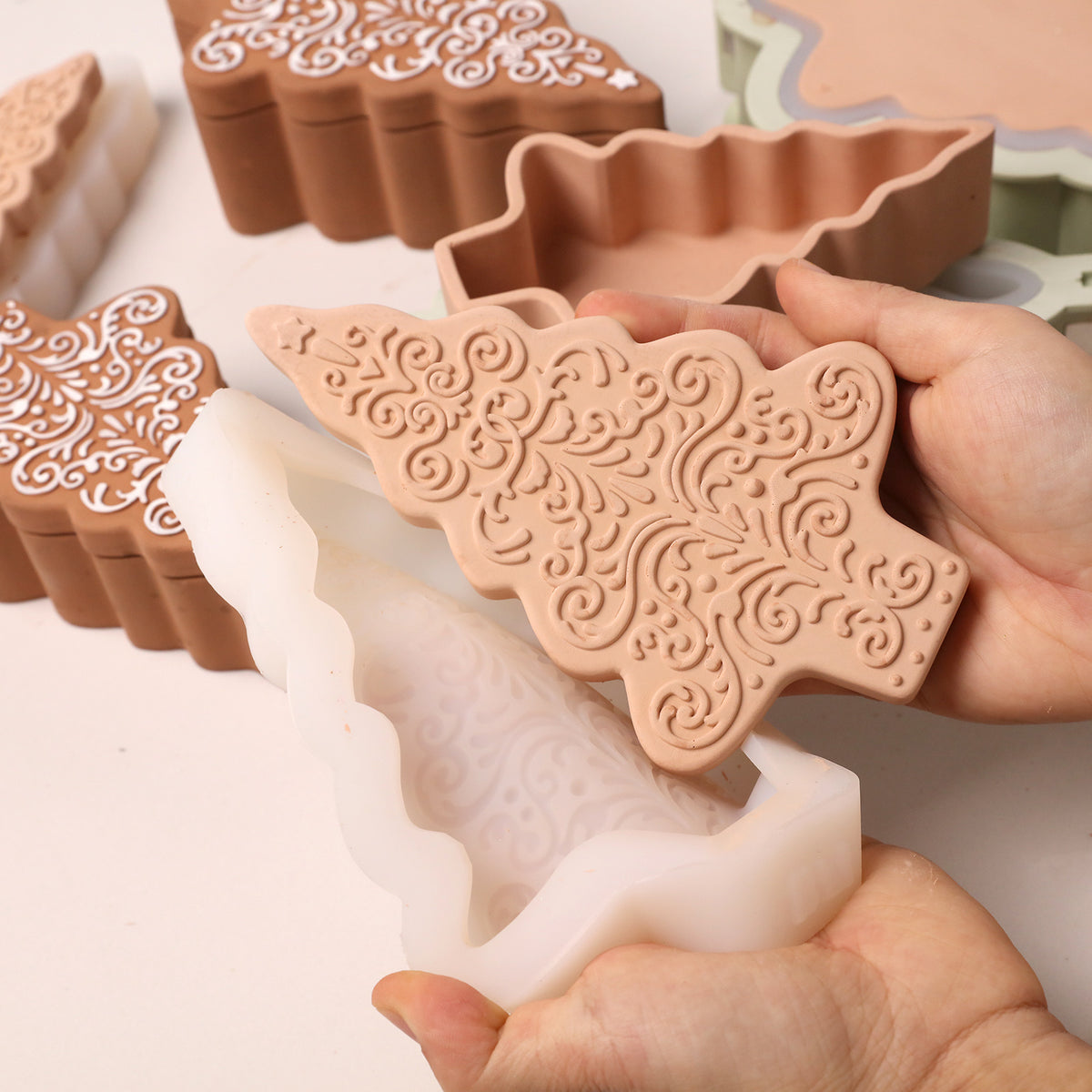 Gingerbread Christmas Tree Candle Jar Silicone Mold Collection