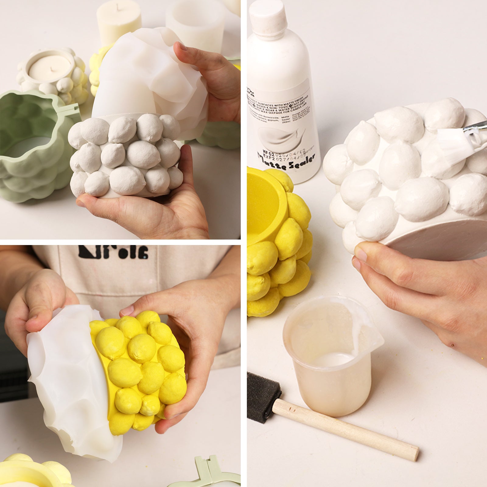 Demolding and sealing finishing steps for handmade Lemon Drops candle jar crafts - Boowan Nicole
