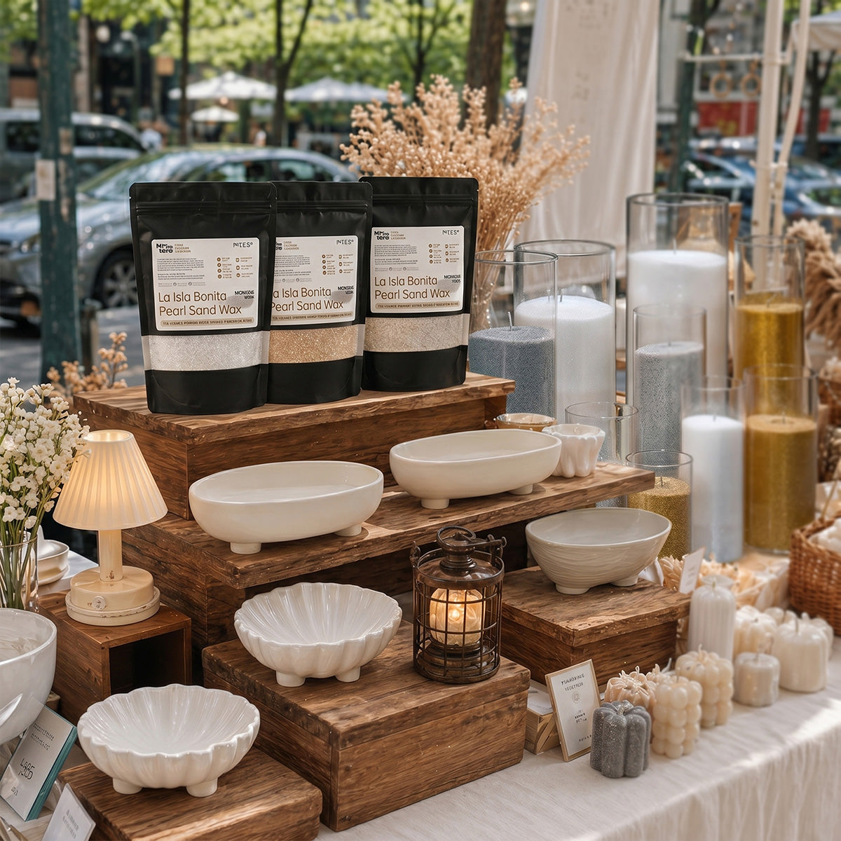 La Isla Bonita Pearl Sand Wax at Market Booth - Shimmer Candle Sand for Craft & Retail - Boowan Nicole