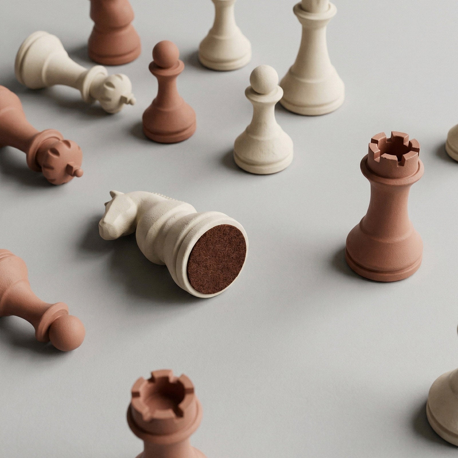 Terracotta and Cream Chess Pieces with Felt Bases - Boowan Nicole