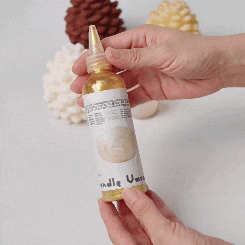 Decorate finished Winter Pinecone Pillar Candles with Gold Candle Varnish & Tool Kit - Boowan Nicole