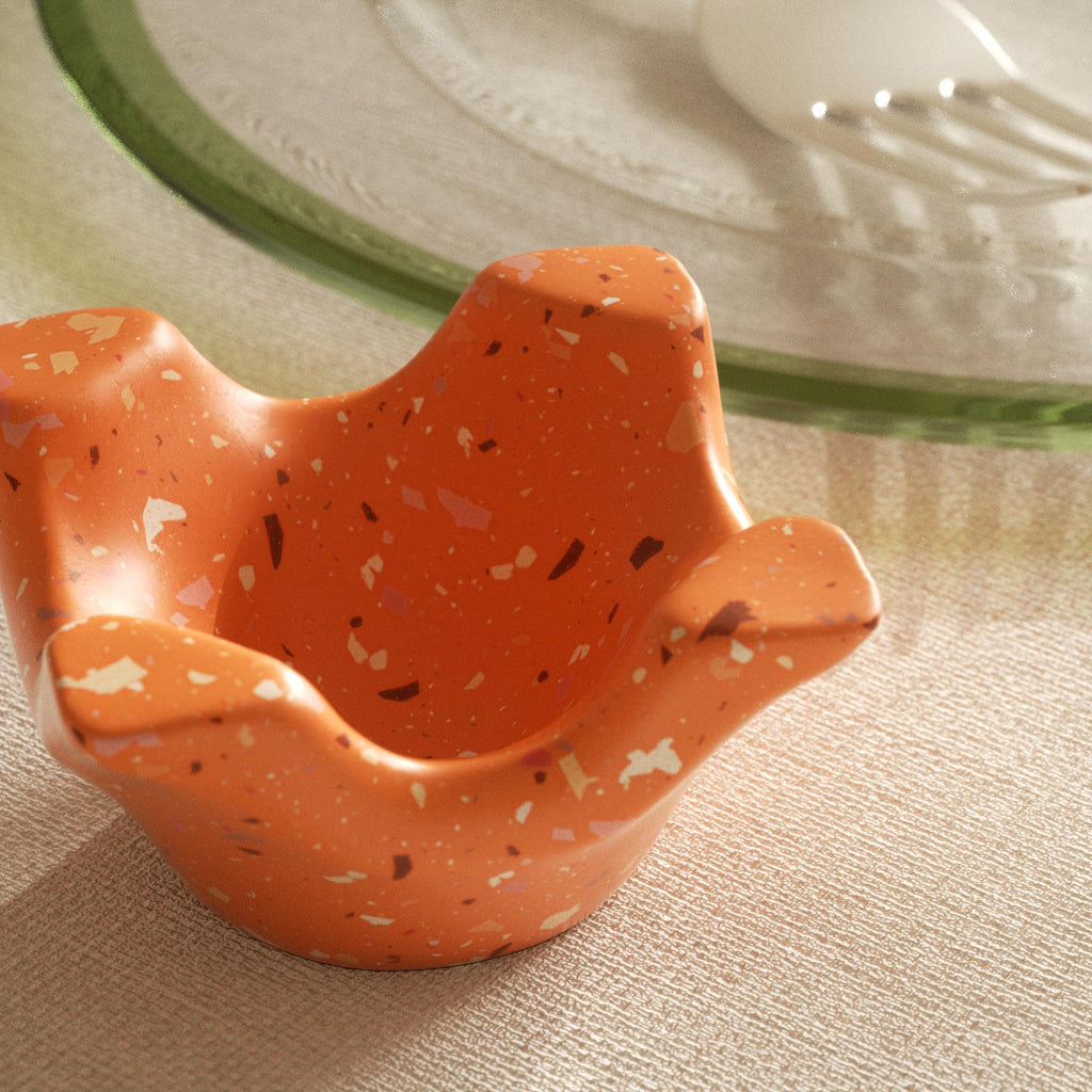 Terrazzo-style handmade orange egg cup – perfect for modern kitchen decor and DIY home crafts - Boowan Nicole