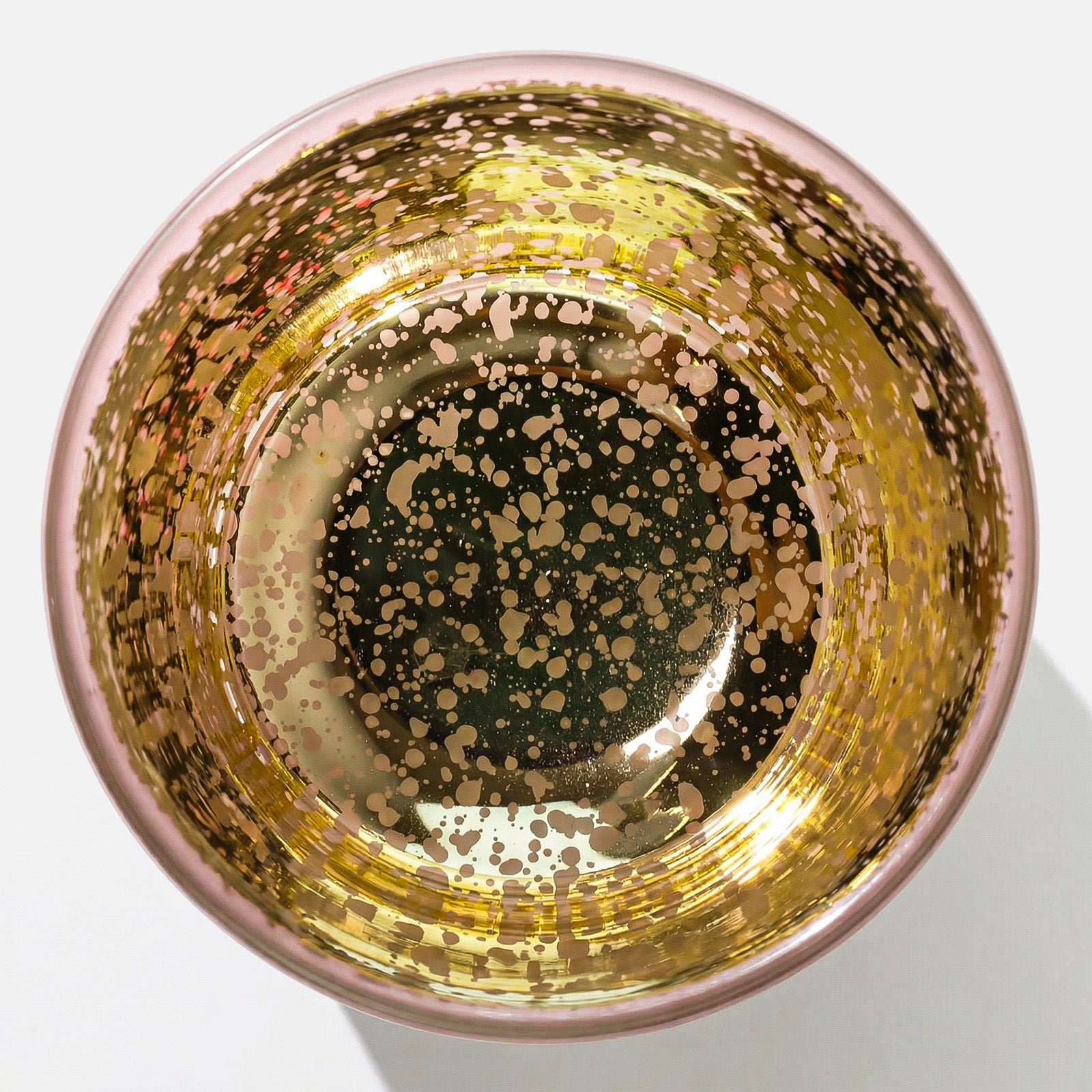Top-down View of Speckled Gold Metallic Inner Wall of Pink Frosted Ocean Themed Candle Jar - Boowan Nicole