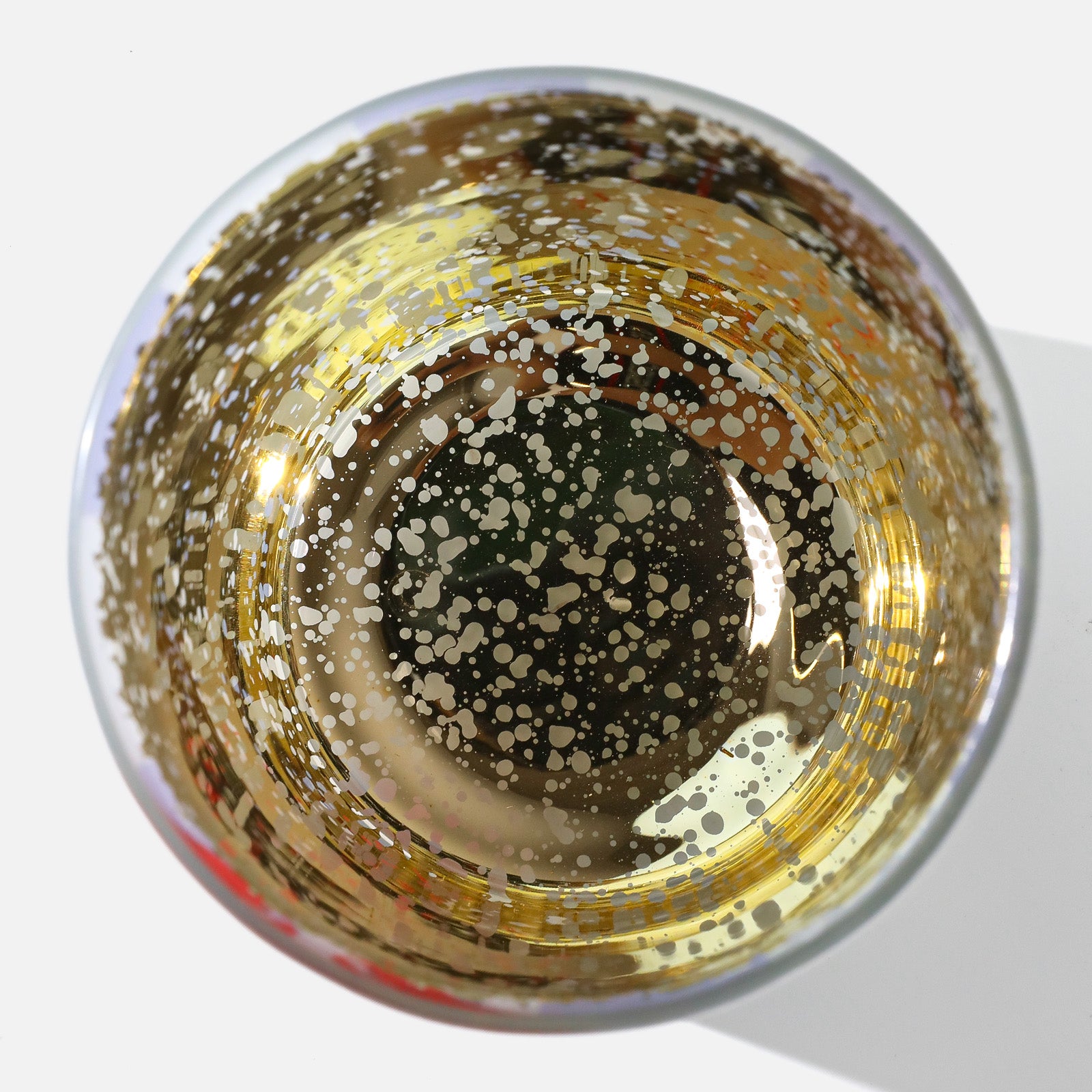 Top-down Shot of Speckled Metallic Gold Inner Base of Nautical Lobster Design Glass Candle Jar - Boowan Nicole