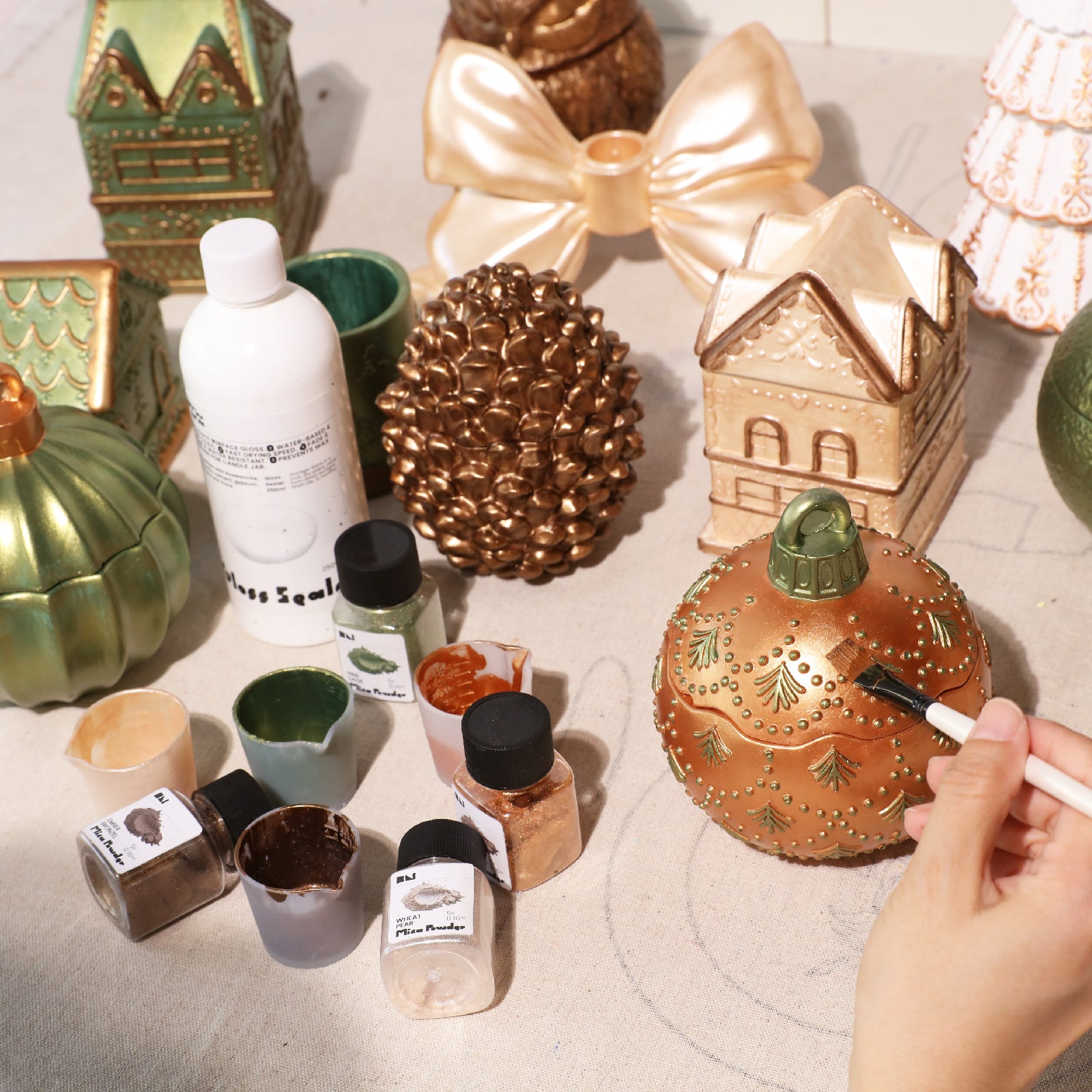 Glitter Colorable Acrylic Gloss Sealer Varnish With Mica Powder Kit-4 Of Christmas Forest Colors_ST93