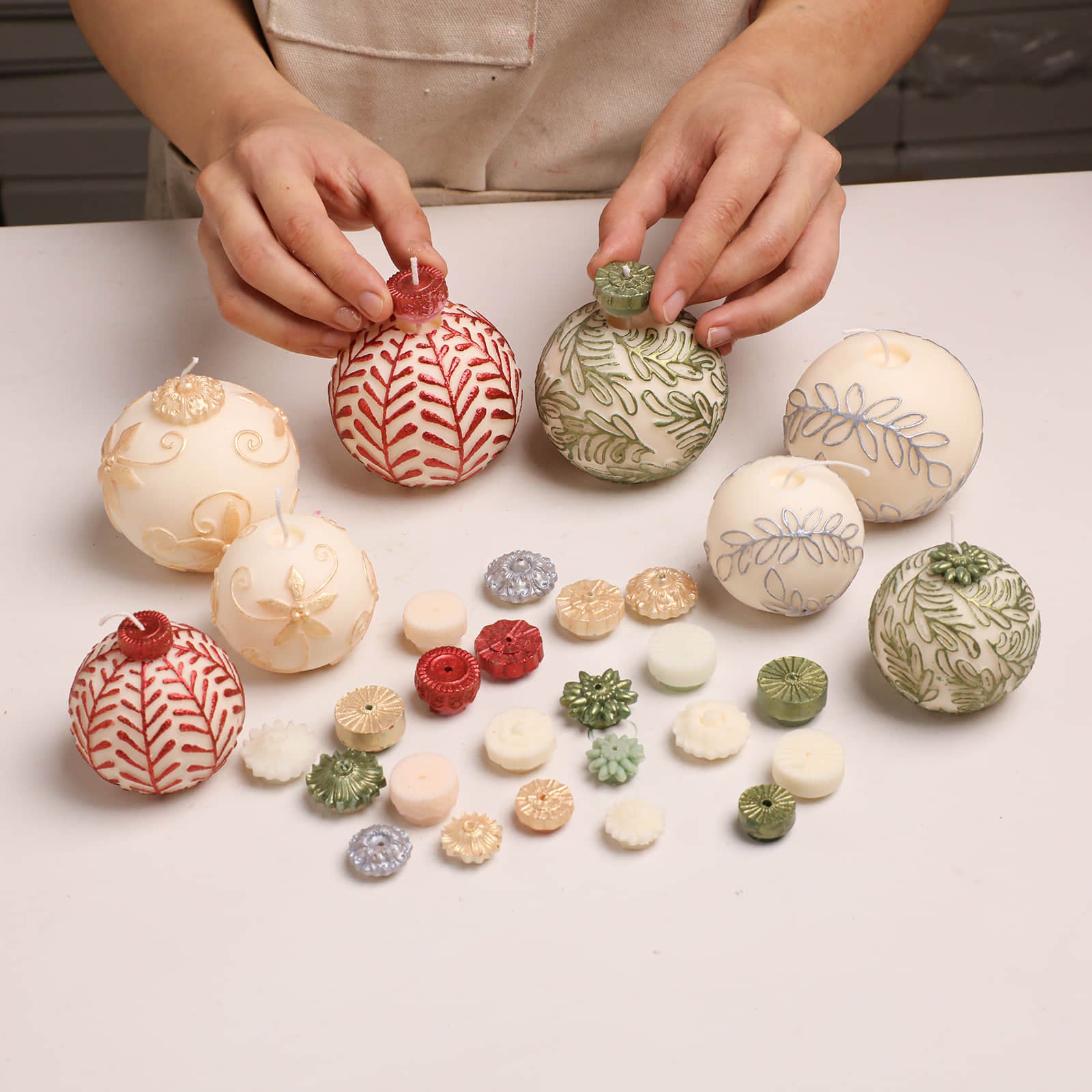 Nature-Inspired Christmas Baubles Candle Silicone Mold Collection