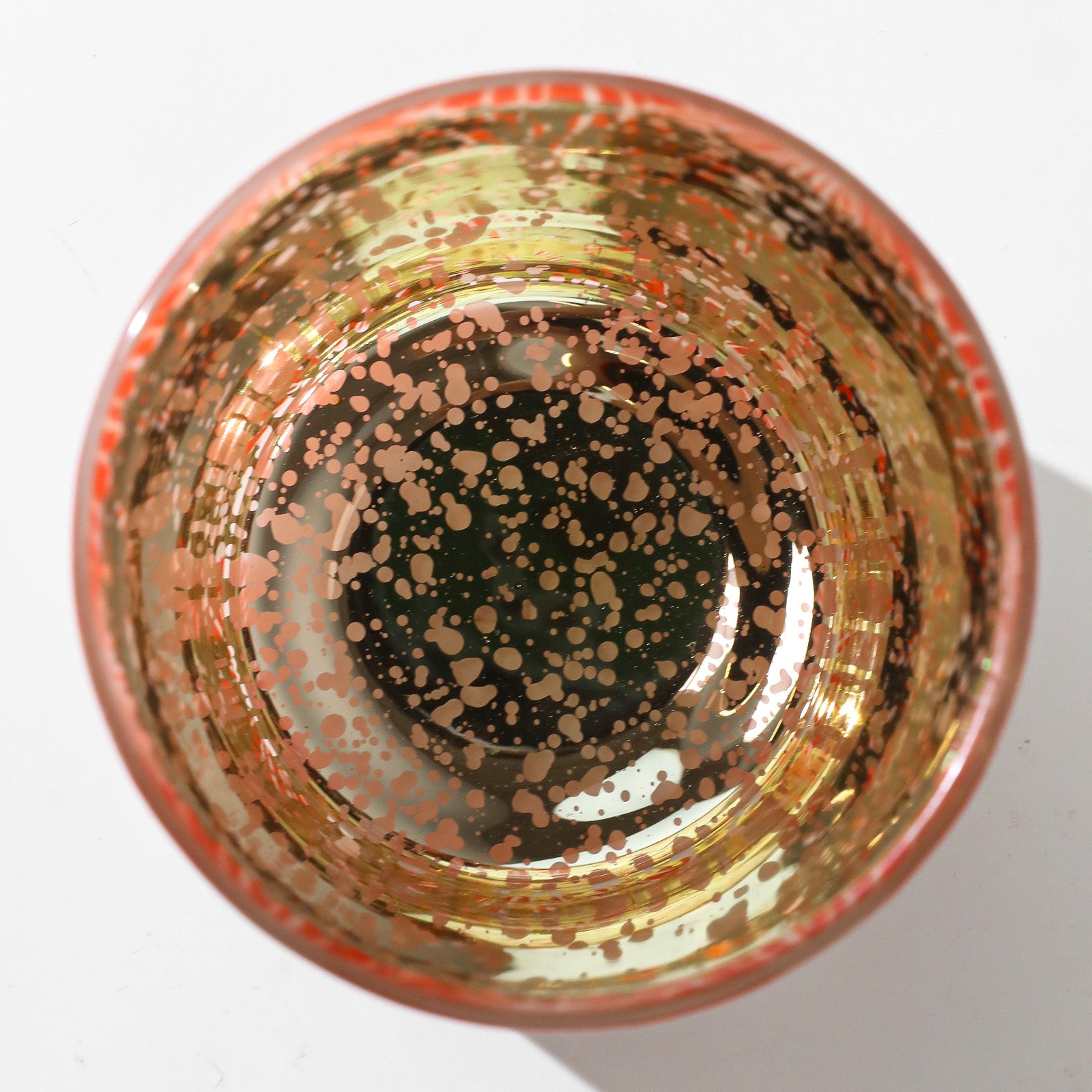 Top-down Shot of Speckled Metallic Gold Inner Base of Coral Shell Design Glass Candle Jar - Boowan Nicole