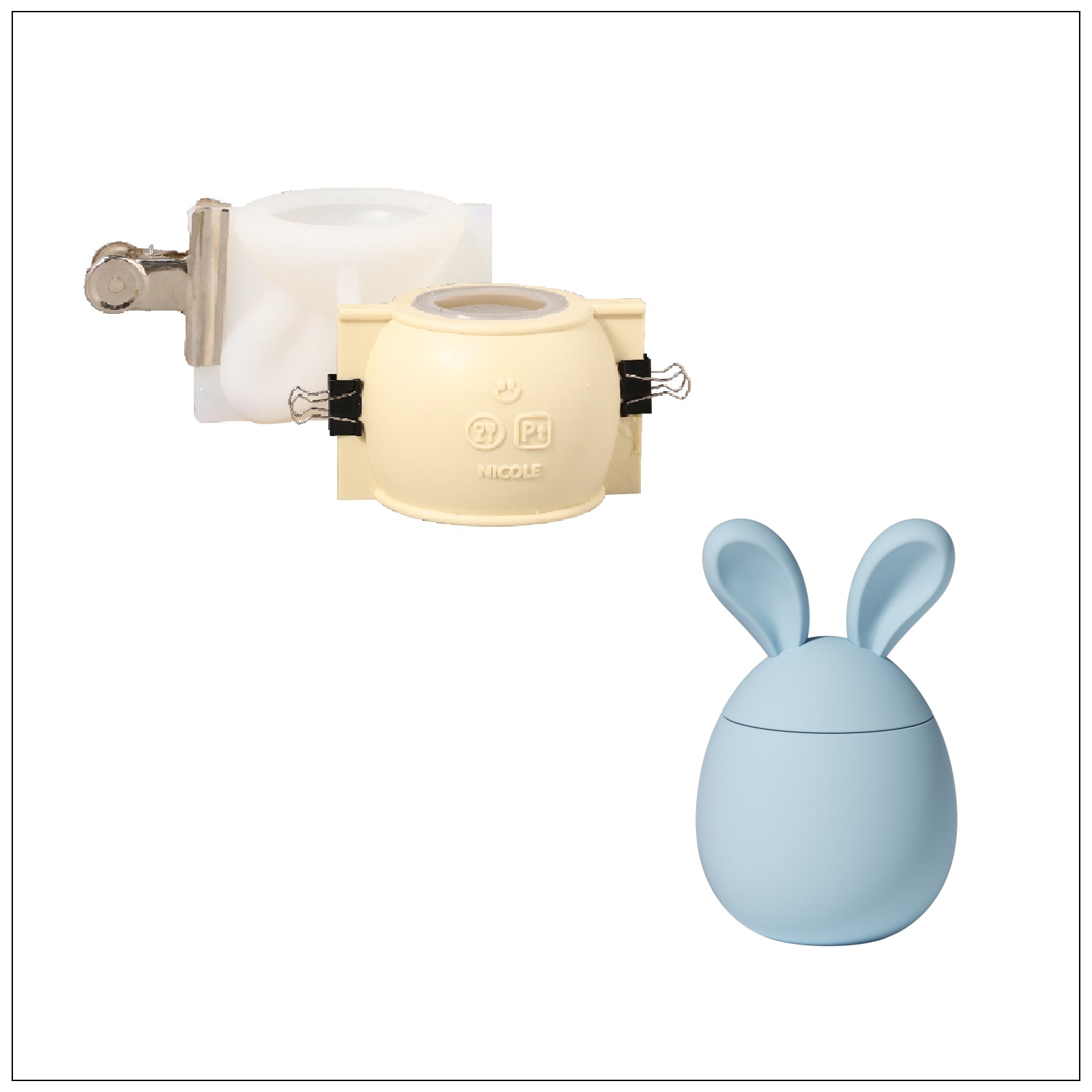 Silicone mold and a finished blue candle jar