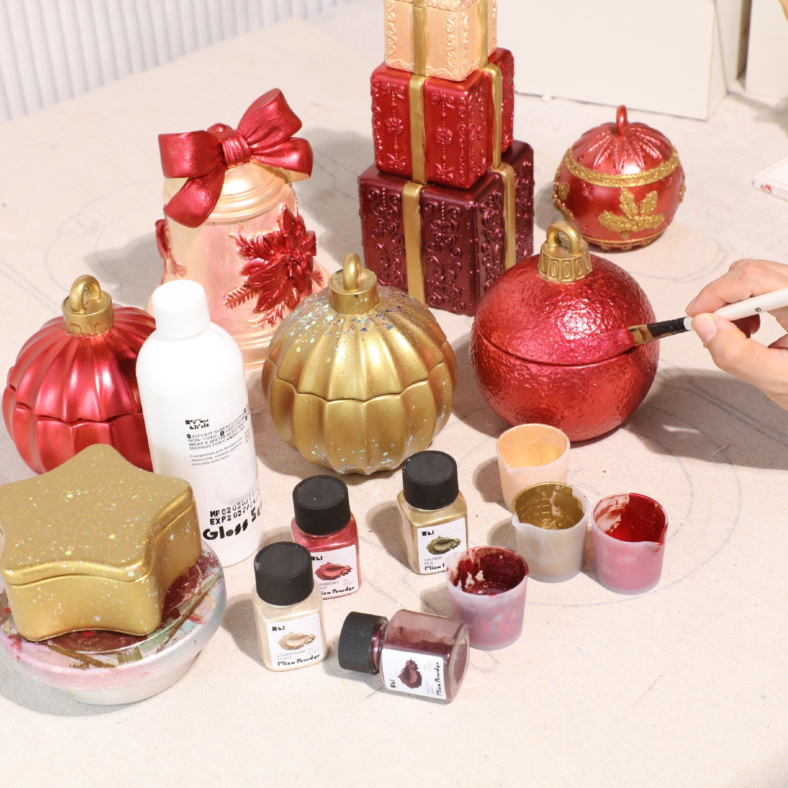 Glitter Colorable Acrylic Gloss Sealer Varnish With Mica Powder Kit-4 Of Vintage Gala Colors