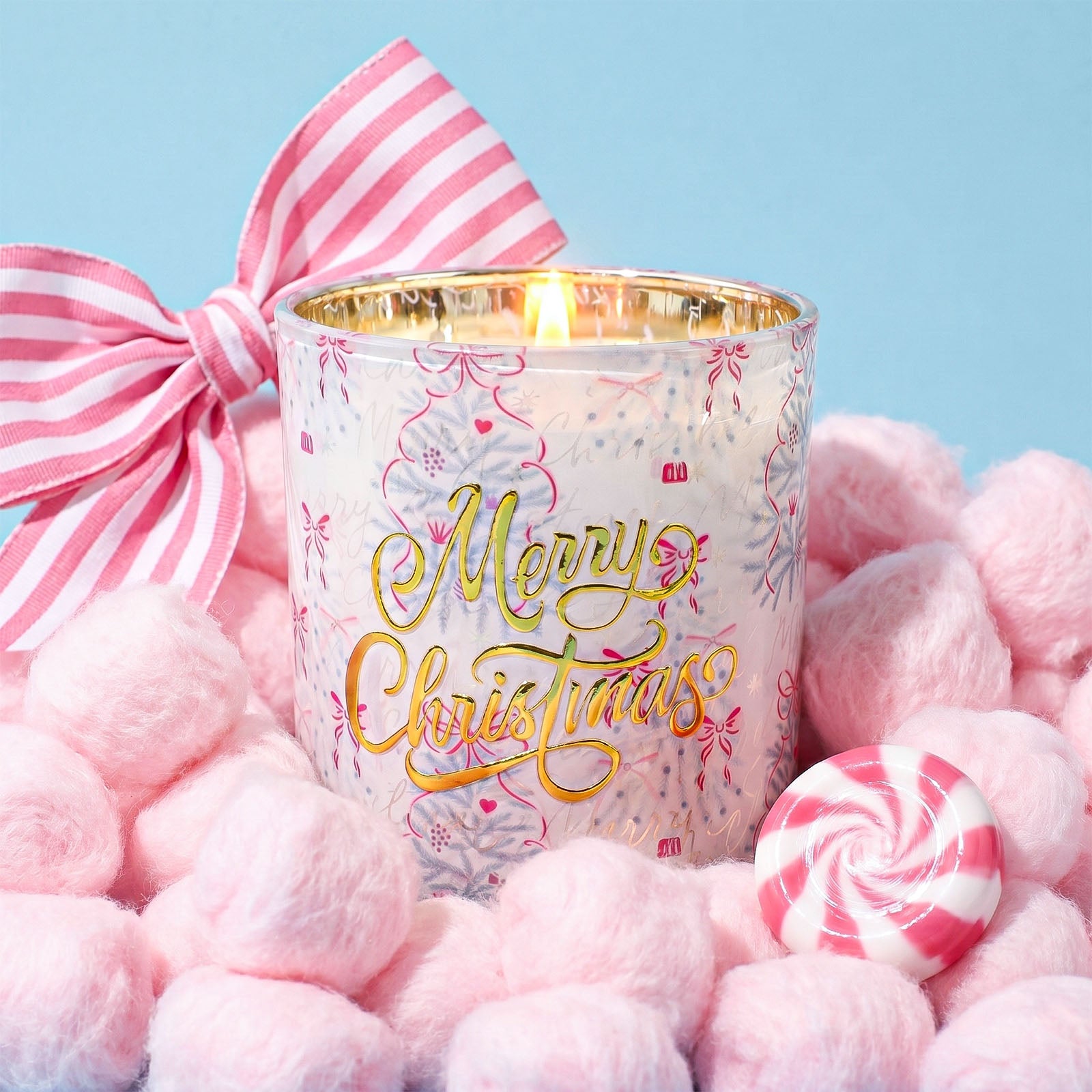 Pink Ribbon Christmas Glass Candle Jar Collection