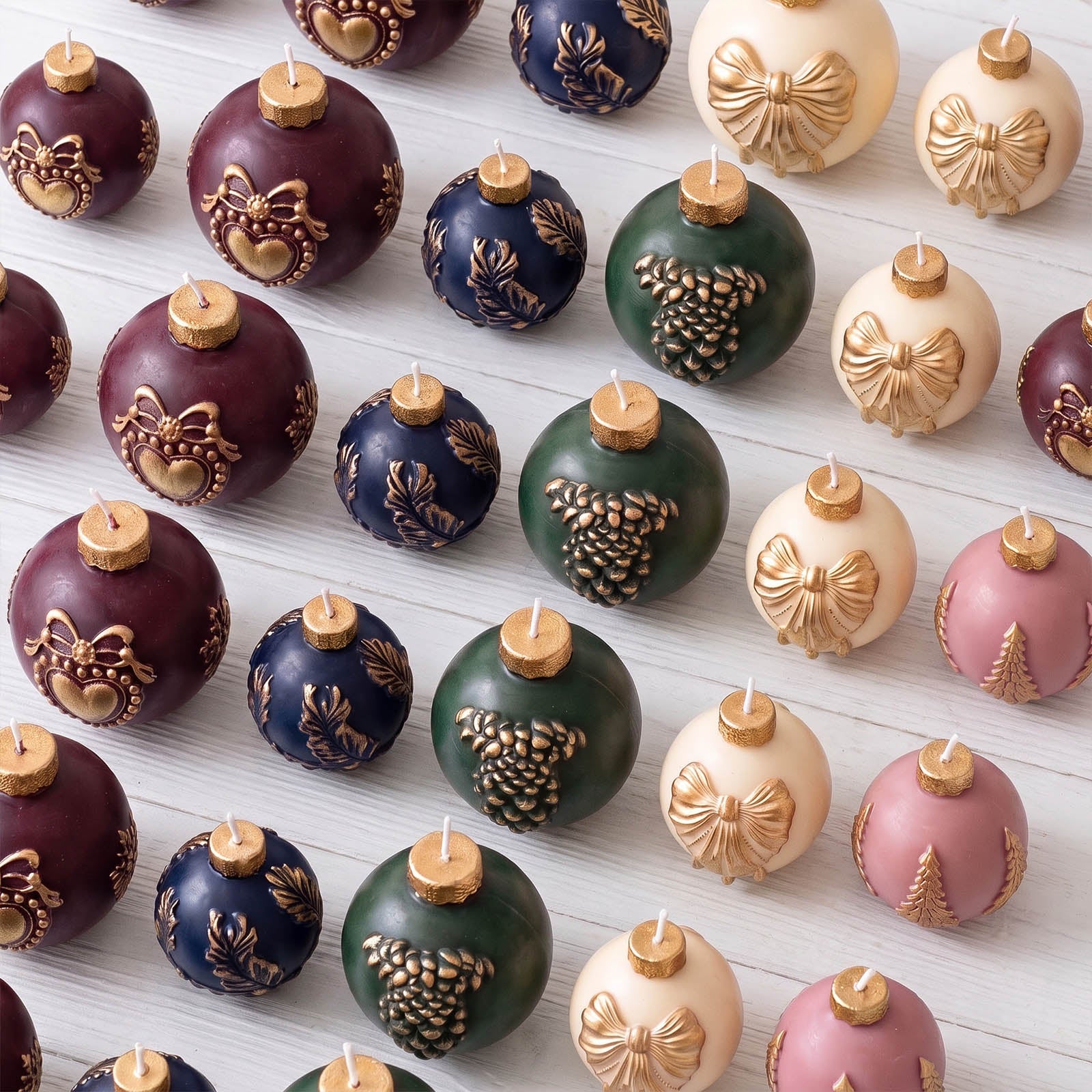Vintage Pattern Christmas Bauble Ornament Candle Silicone Mold Collection